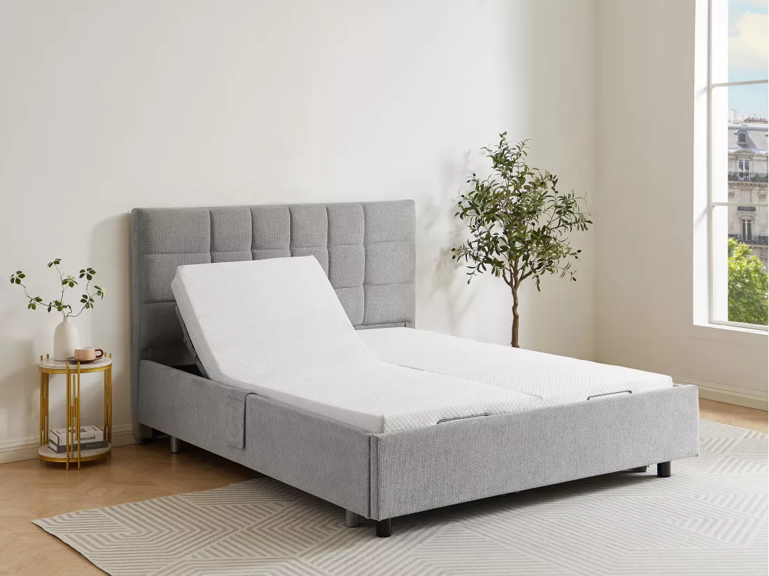 Sommier électrique de relaxation déco 2x78 plots - 2 x 90 x 200 cm - Tissu - Gris - PITUS de YSMÉE