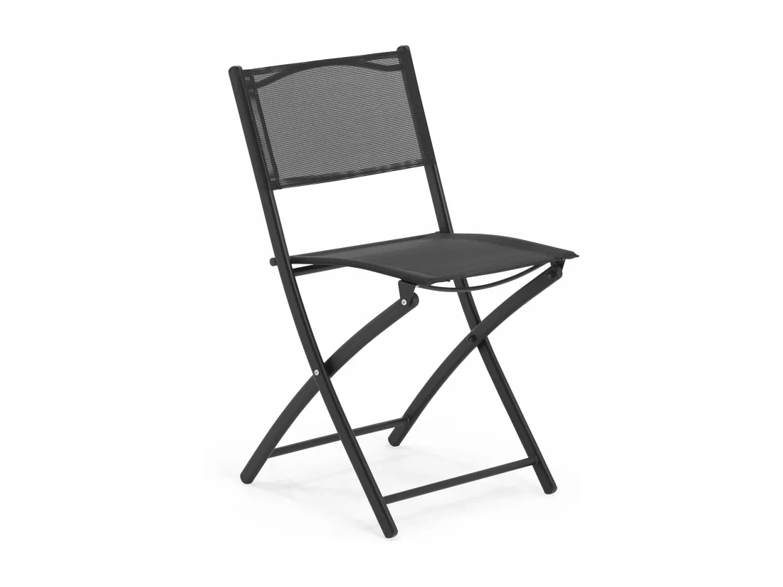 Table de jardin et 4 chaises pliantes en acier et verre noir