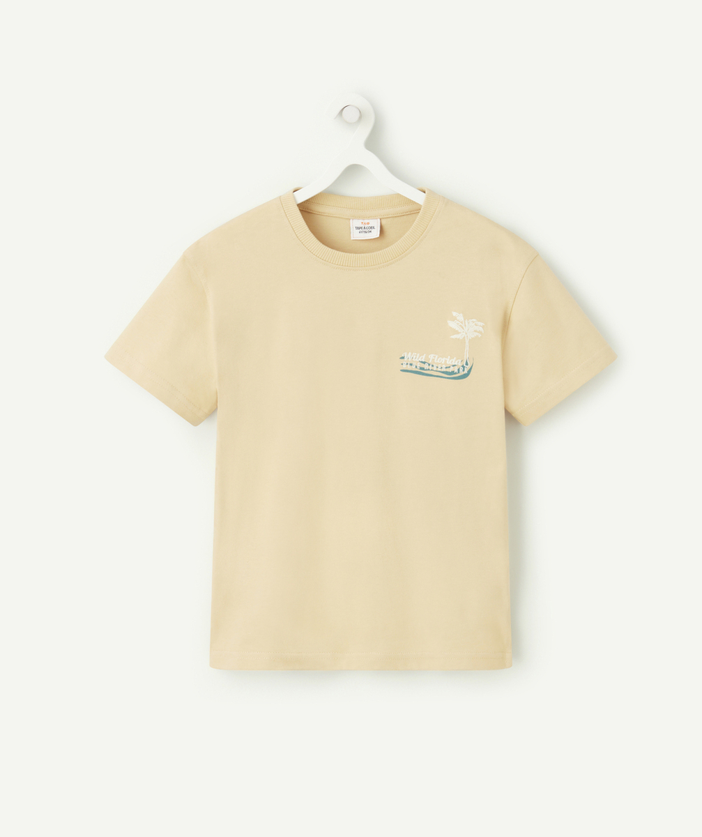 t-shirt bébé garçon en coton bio beige avec palmiers et messages florida