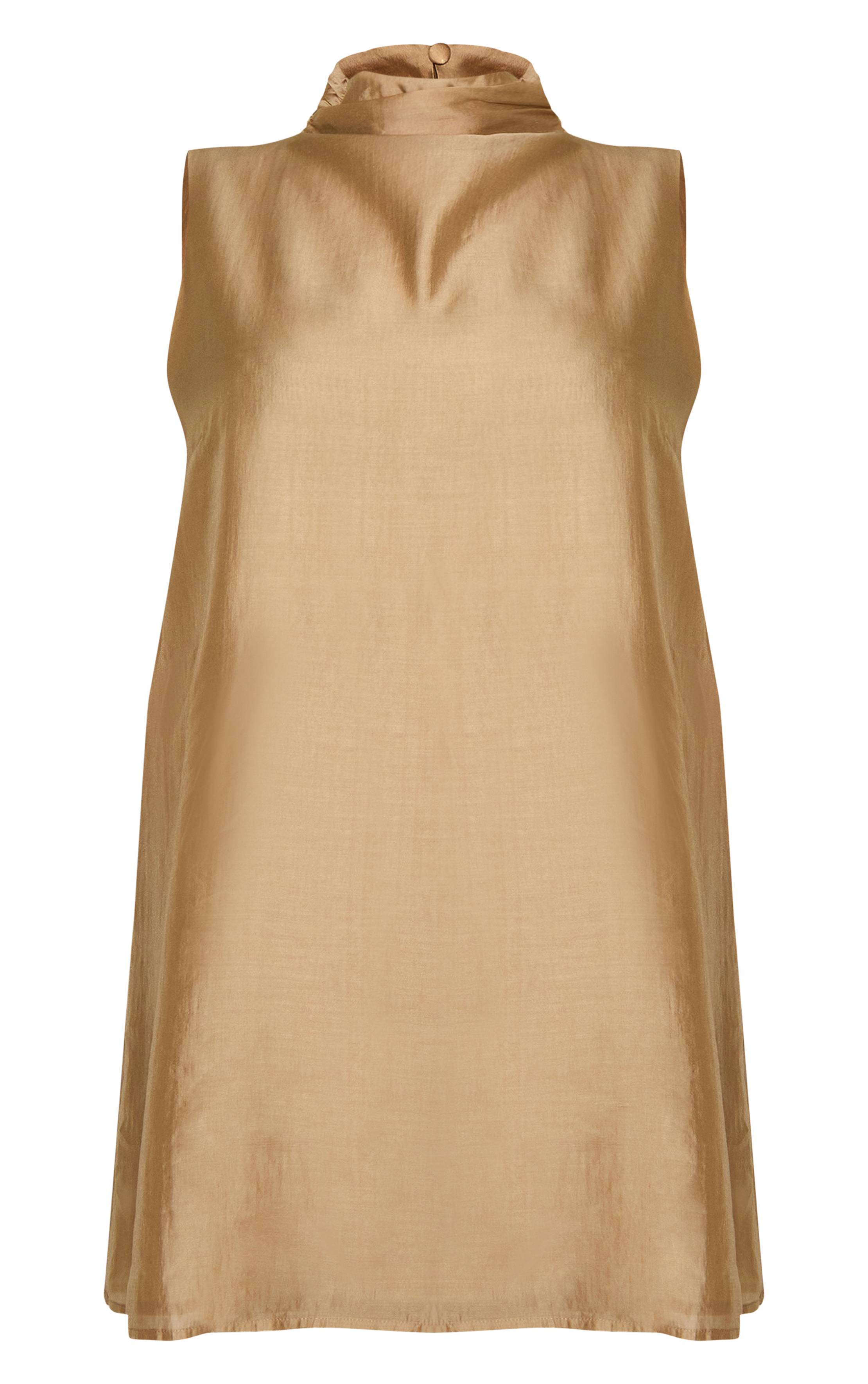 Gris Pierre Robe Droite Grande Taille Col Montant En Organza