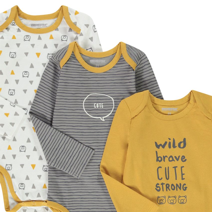 Lot de 7 bodies manches longues en jersey fantaisie pour bébé garçon - Gris clair