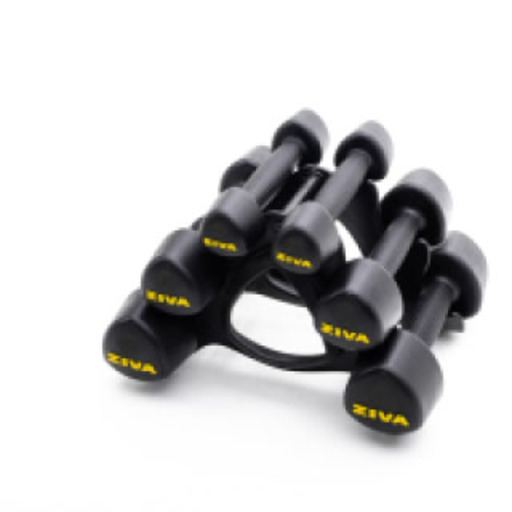 Conjunto de halteres Ziva com suporte, 12 kg (pares de 1, 2 e 3 kg) com suporte.