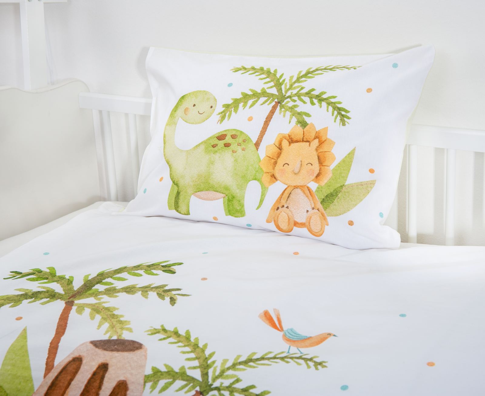 Kinderbettwäsche DINOS - weiß - grün - 100x135 cm