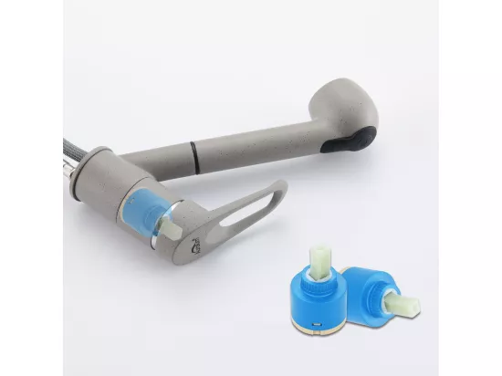 AURALUM MAX Robinet Cuisine avec Douchette Extractible 2 Jets Mitigeur Evier en Laiton Pivotant 360° Robinetterie Eau Froide/ Chaude,Gris Granit