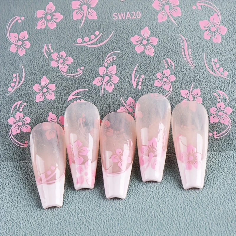 (192-tlg. Set) Nagel Sticker Nail Art Tattoo Selbstklebende Aufkleber Blumen - Bunt