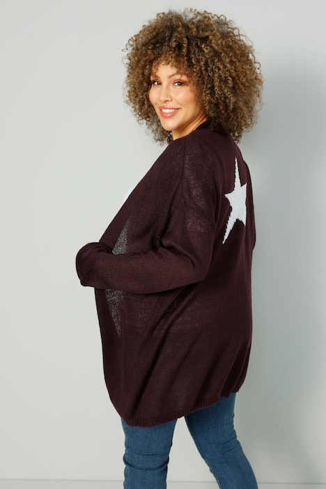 Strickjacke, Rücken mit Glitzerstern, offene Form, Langarm