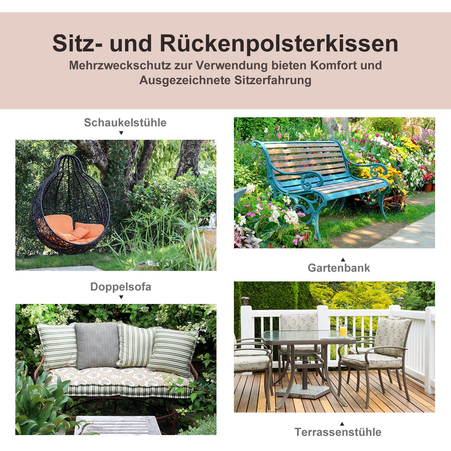 Outsunny Bankauflage im 2er-Set 120 x 50 x 5 cm (BxTxH)