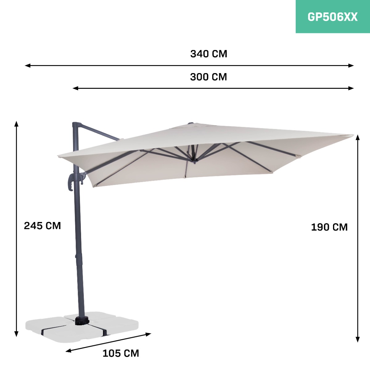 VONROC Pisogne 300 x 300 cm Premium zweefparasol met hoes - Beige