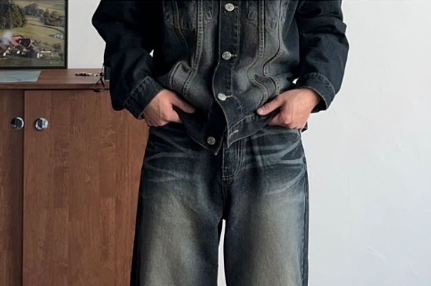 SeoulPop - Mid Waist Washed Straight Leg Jeans
