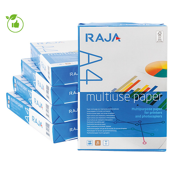 Papier blanc Raja multiuse A4 80g, 5 ramettes de 500 feuilles