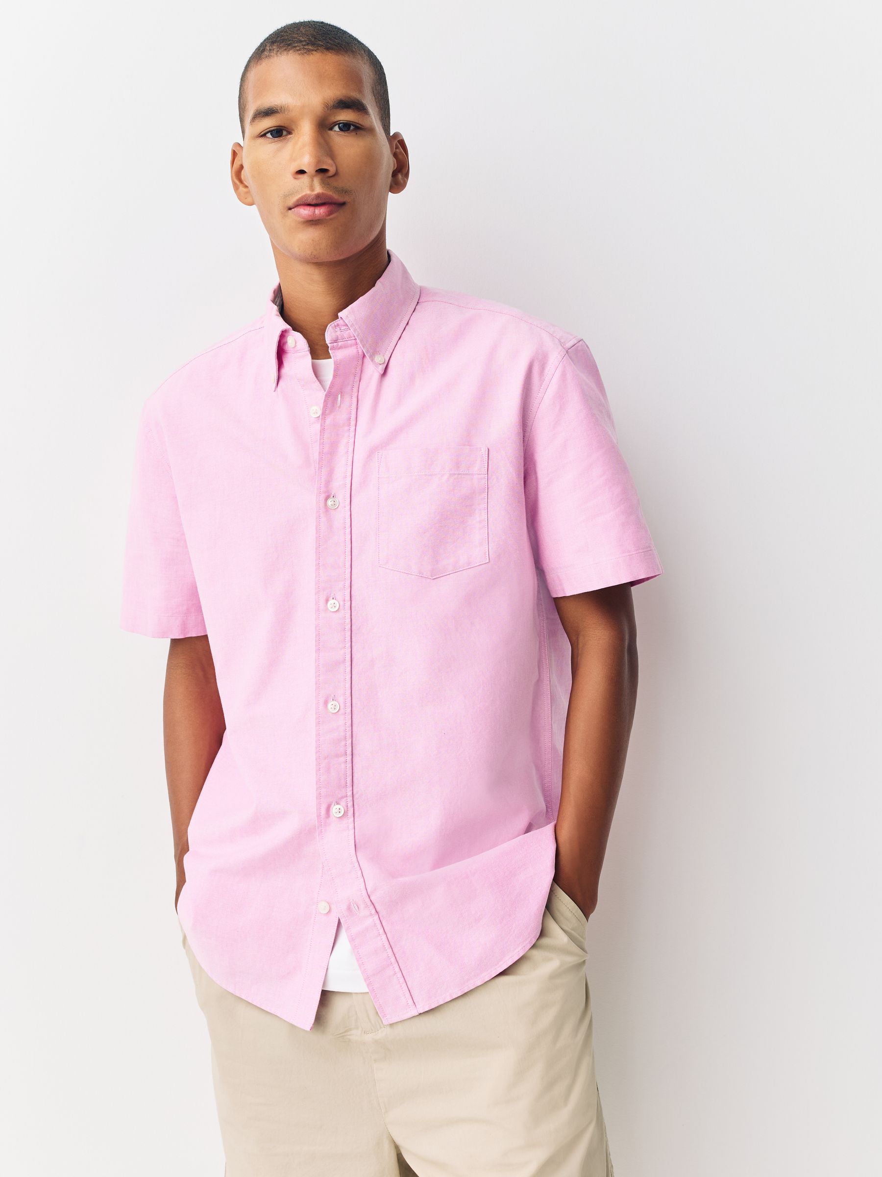 Roze - Oxford-overhemd met korte mouwen