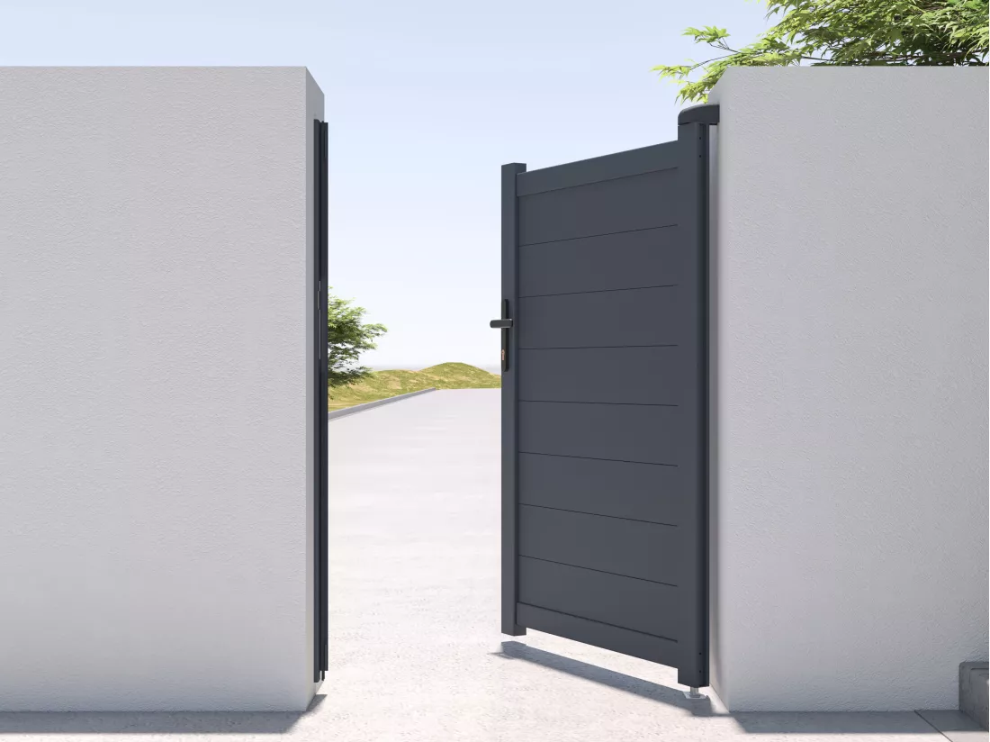 Portillon battant aluminium plein L103 x H150 cm anthracite - NAZARIO