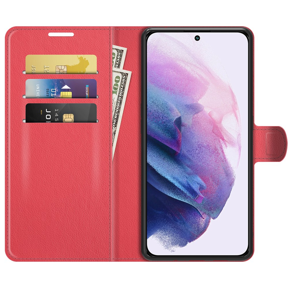 Samsung Galaxy S22 5G Leder Tasche Flip Cover Litchi Look - Rot
