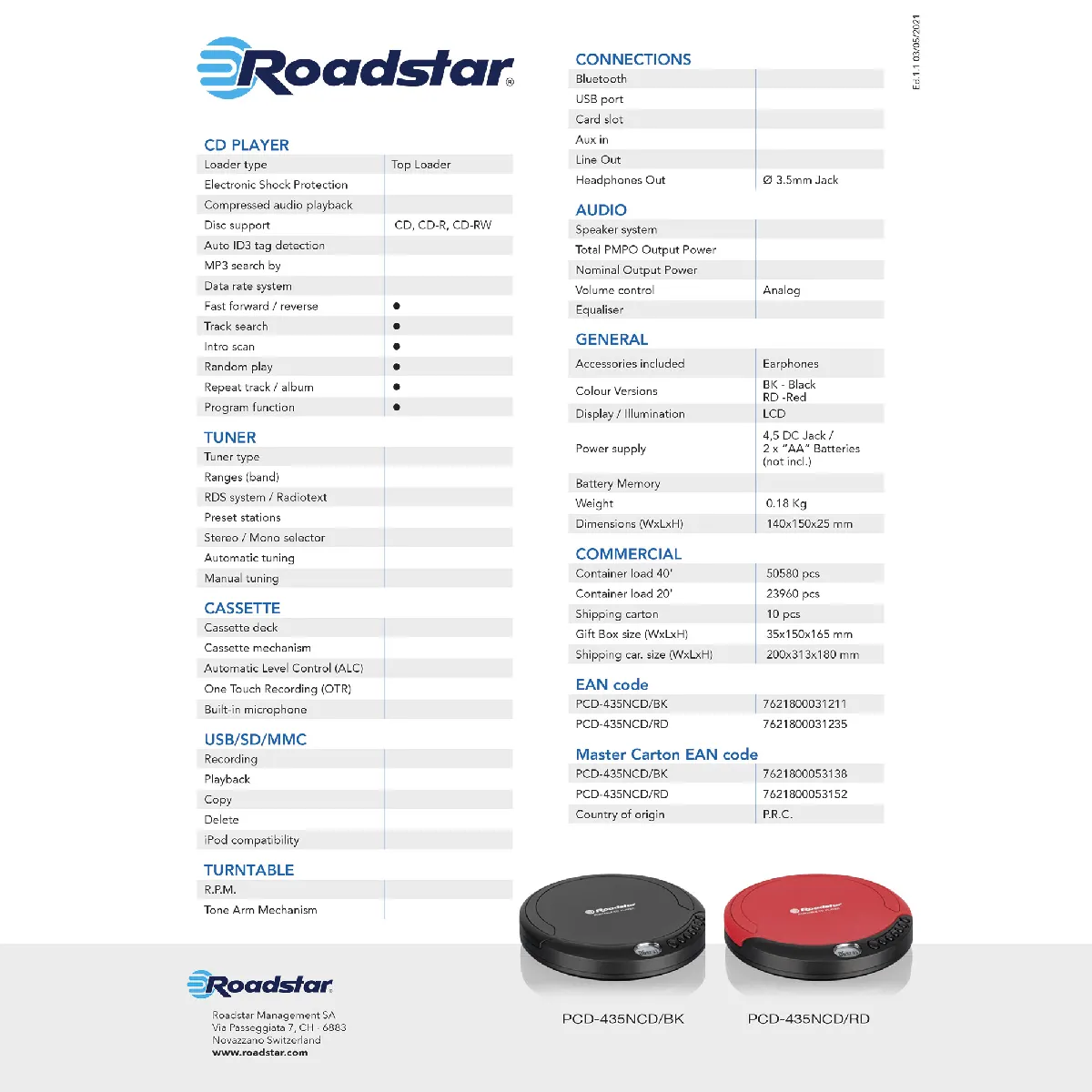 Roadstar PCD435CD - Rouge