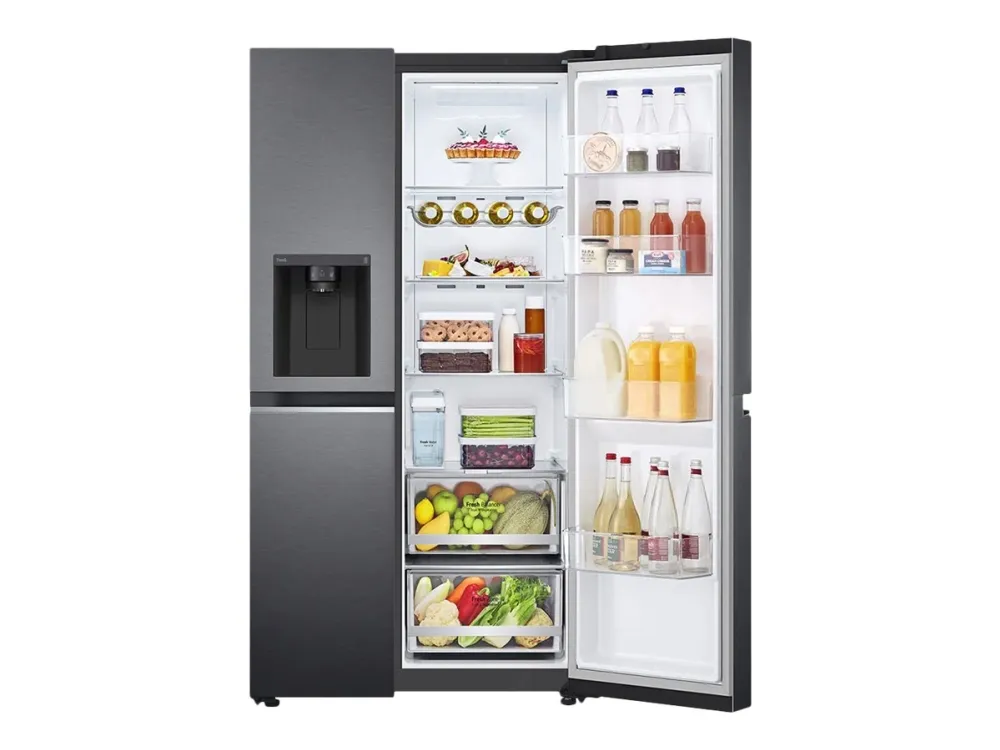LG GSLV71MCLE - Køleskab/fryser - side-by-side med vanddispenser, isdispenser - Wi-Fi - bredde: 91.3 cm - dybde: 73.5 cm - højde: 179 cm - 635 liter - Klasse E - matsort stål