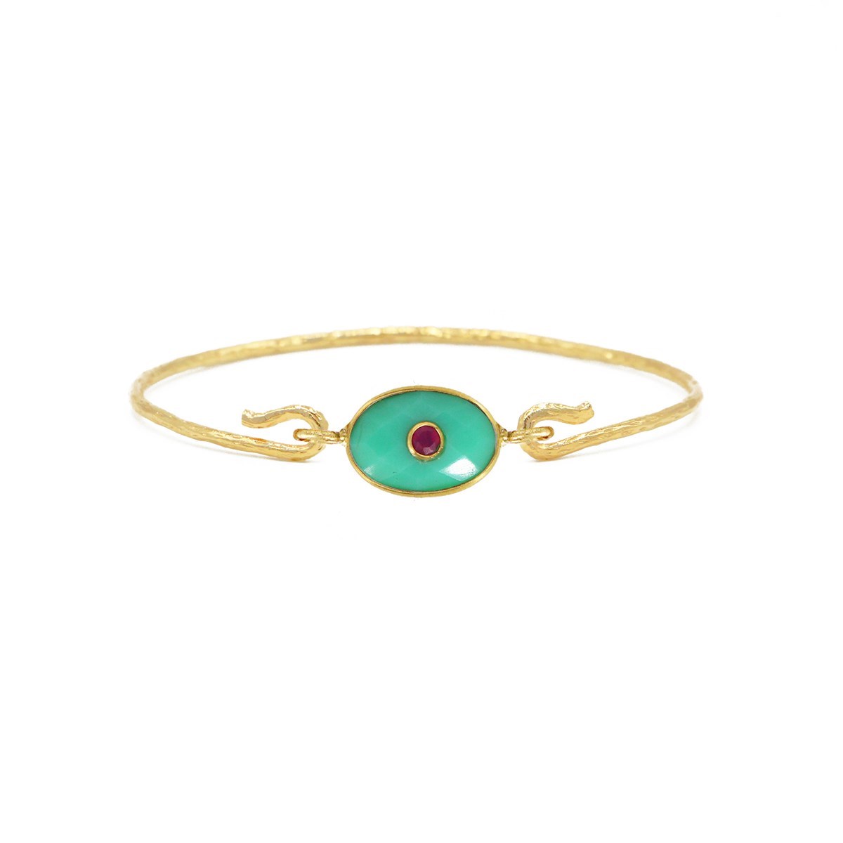 Jonc oeil chrysoprase doré à l'or fin 24k DEVA