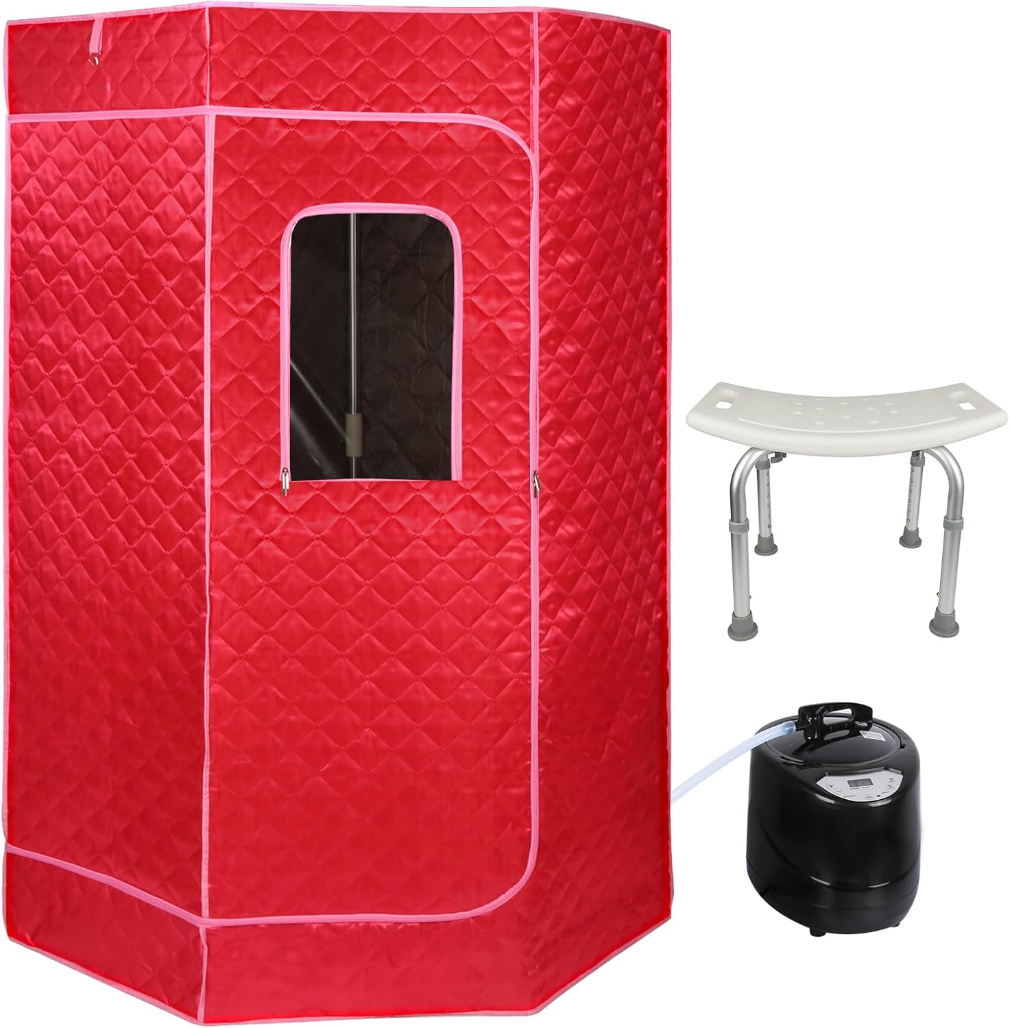Tragbare Dampf-Sauna, 3L Faltbare Saunakabine 1500 W, mit Fernbedienung und 1 Räucherinstrument, für Heimsaunas und Zeltsaunas (ohne Stuhl), 90 * 90 * 180 cm - 3L - rot