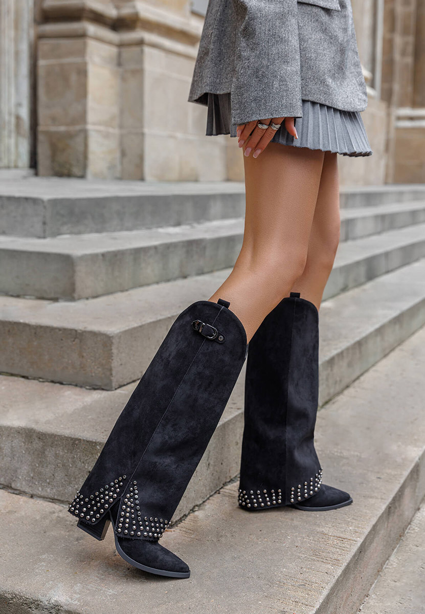 Bottes à talon carré noires Raffaela