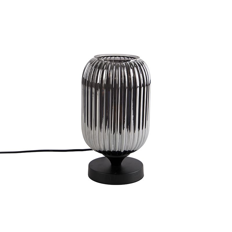Art Deco tafellamp zwart met smoke glas - Banci