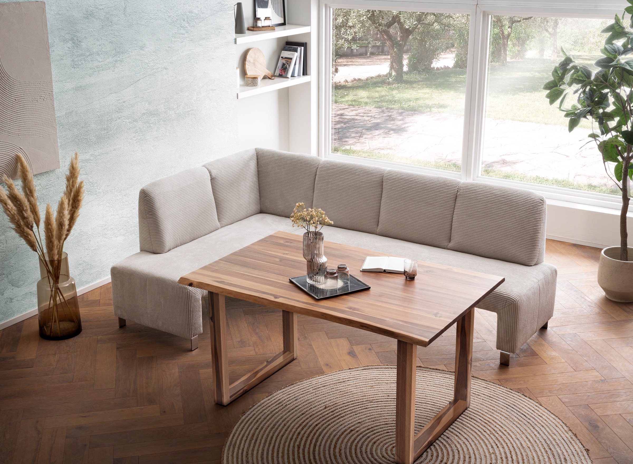 exxpo - sofa fashion Eckbank »Intenso, viele Bezugsstoffe Cord, Leder, Struktur  244/157 cm (B/T)« hohe Bodenfreiheit, frei im Raum stellbar, hoher Sitzkomfort