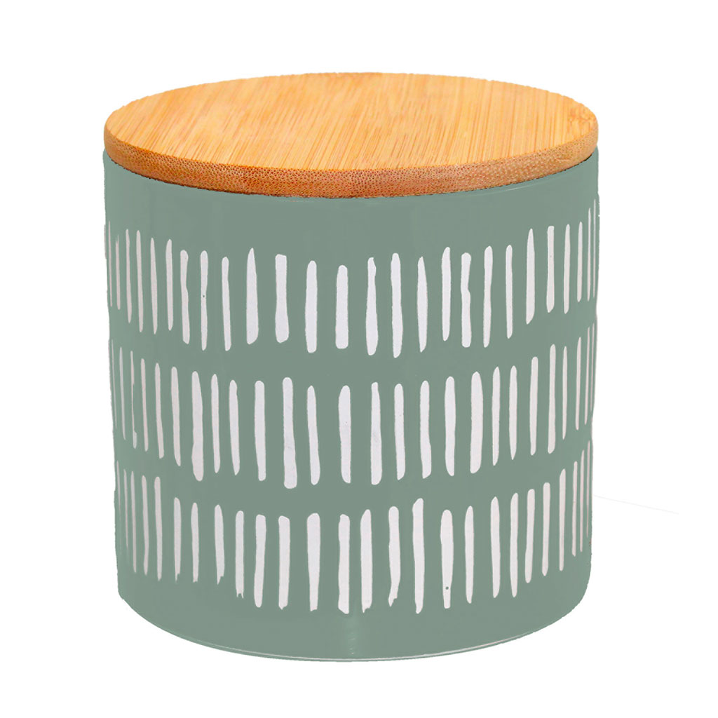 Pot ethnique céramique et couvercle bambou vert D 11x10.6cm
