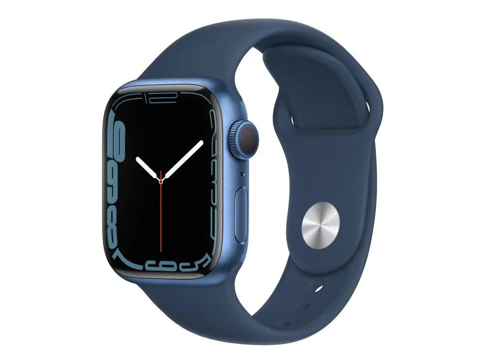 [OUTLET] - Apple Watch Series 7 (GPS) - 41 mm - blå aluminium - smart ur med sportsbånd - fluoroelastomer - afgrundsblå - båndstørrelse: Almindelig - 32 GB - Wi-Fi, Bluetooth - 32 g