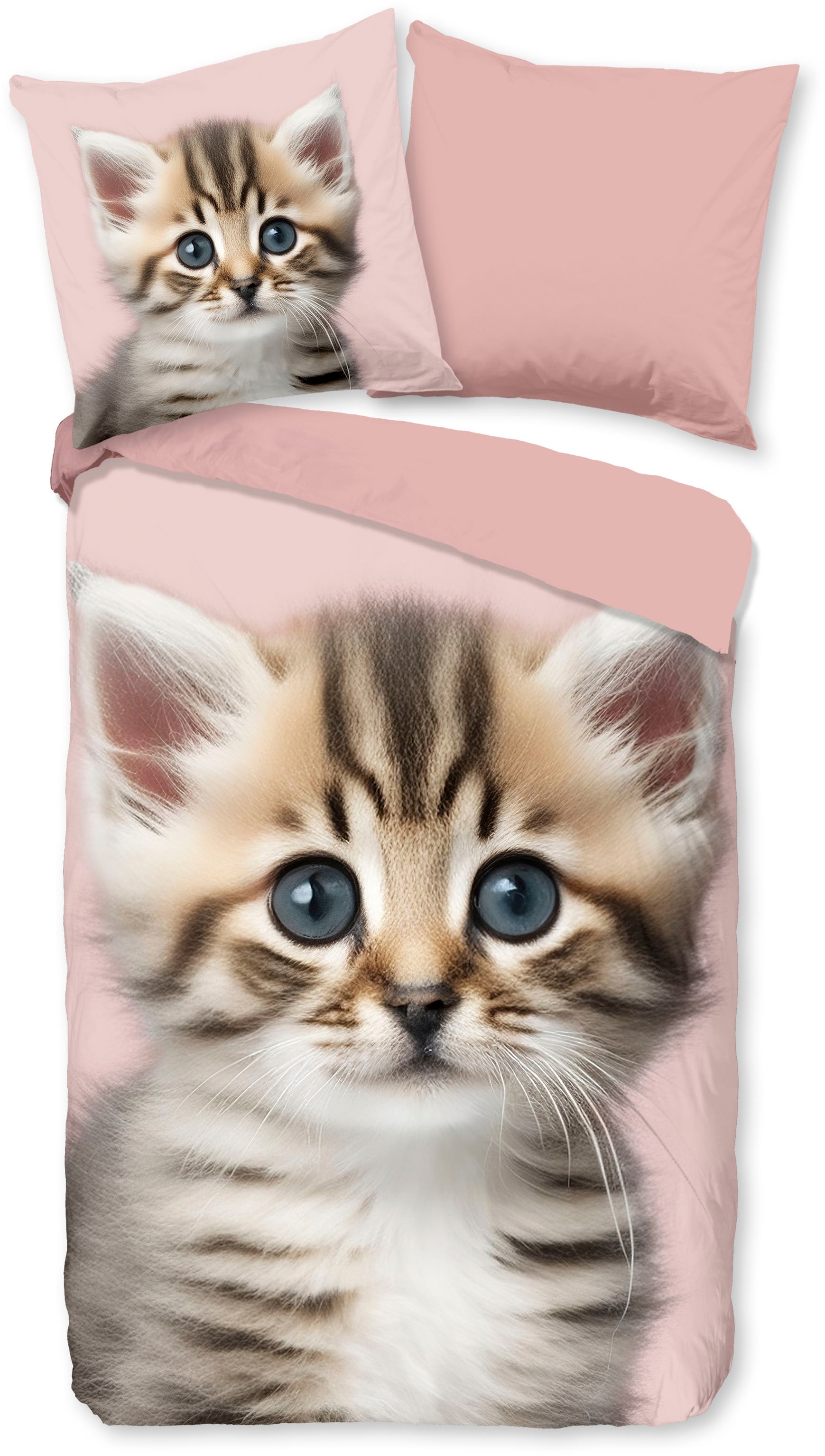 good morning Kinderbettwäsche »Meow« 2 Stk. tlg. Flanell, Biber, 135x200, Warm, Wendeoptik, Kind, Mädchen, Katze, Rosa