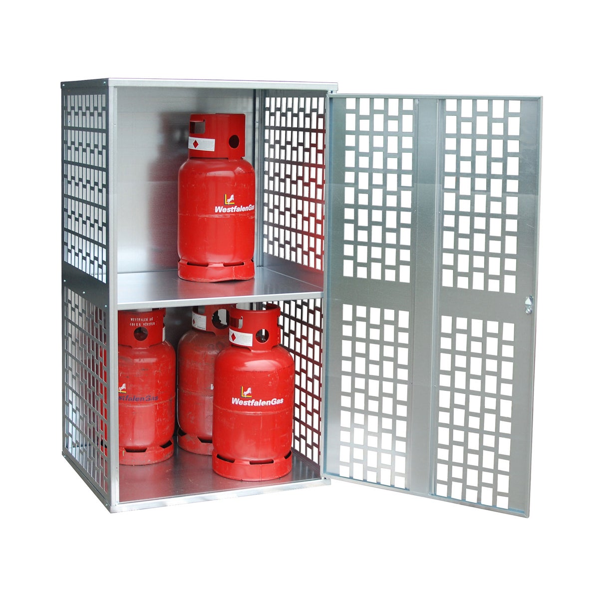 Bauer gasflessenopslag GFD-L 1, verzinkt, 1 deur, geperforeerd voor 10 x 11 kg gasflessen
