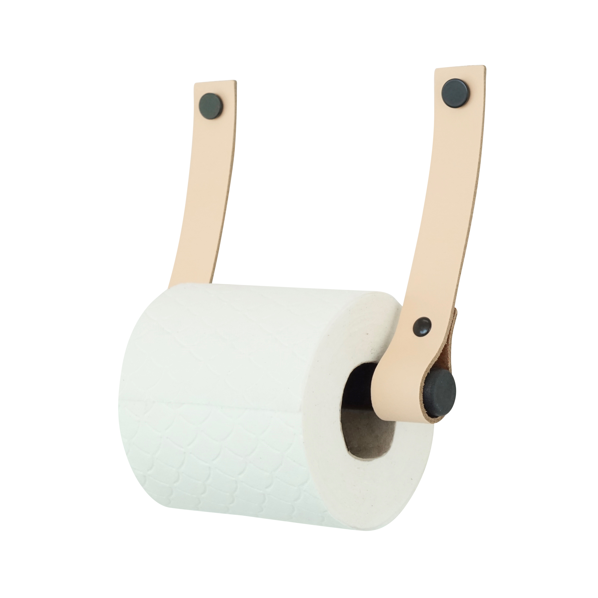 Leren toiletrolhouder (roldrager: zwart metaal) Naturel