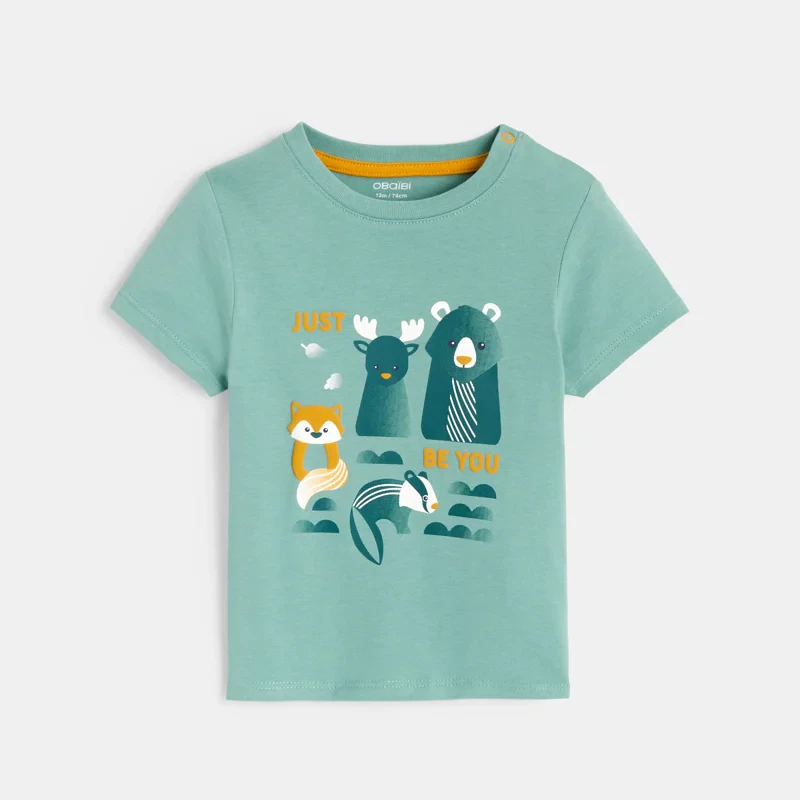 T-shirt animaux de la forêt vert bébé garçon Vert