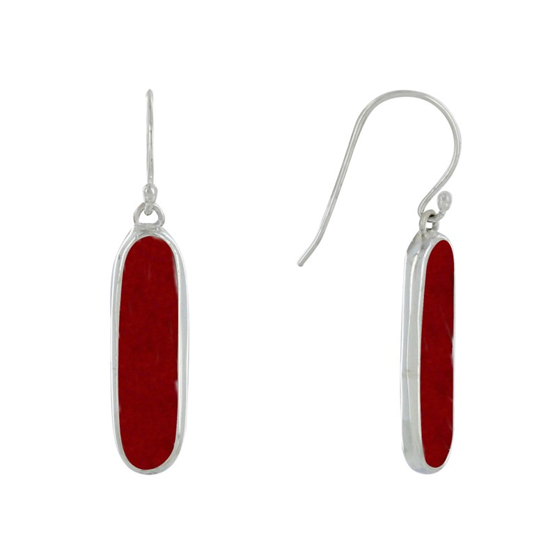 Boucles d'Oreilles Argent Rectangle Ovale Couleur Corail