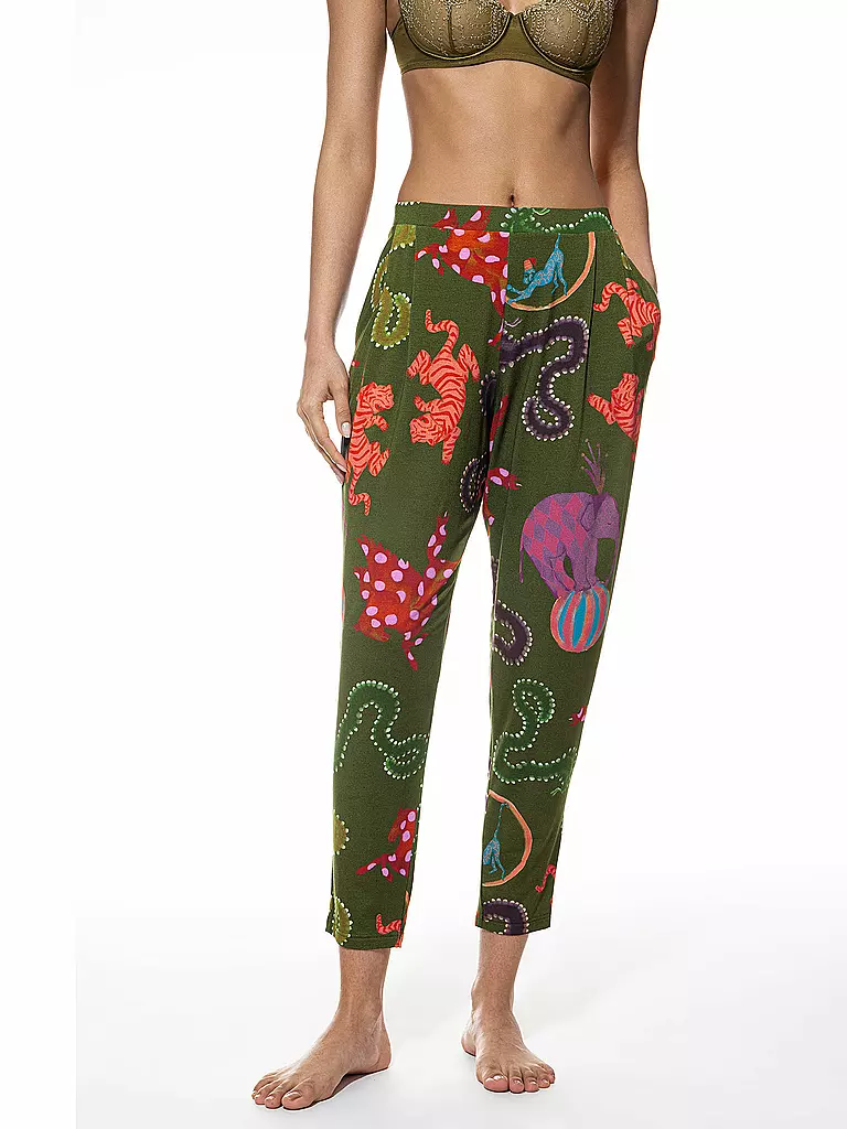 MEY Pyjamahose LOVE CIRCUS pineforest olive