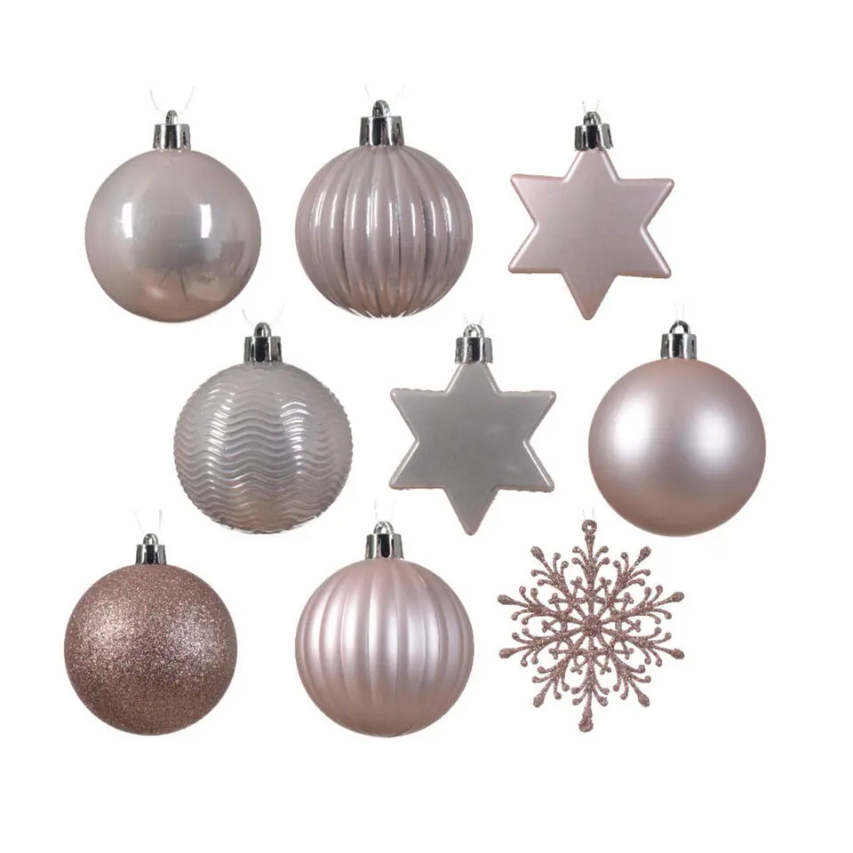 Decoris kerstballen en ornamenten - 40x - kunststof - lichtroze - mix