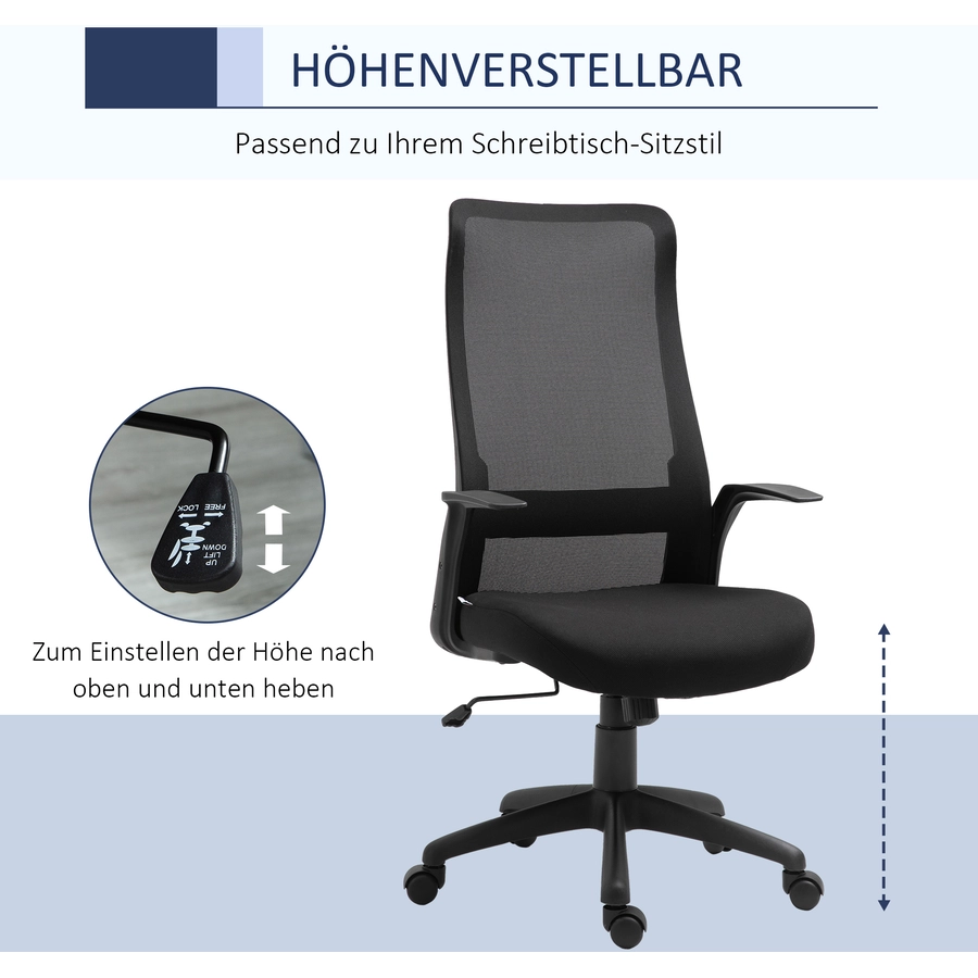 Vinsetto Bürostuhl ergonomisches liniendesign, atmungsaktiv, highend-Gas-lift Schwarz