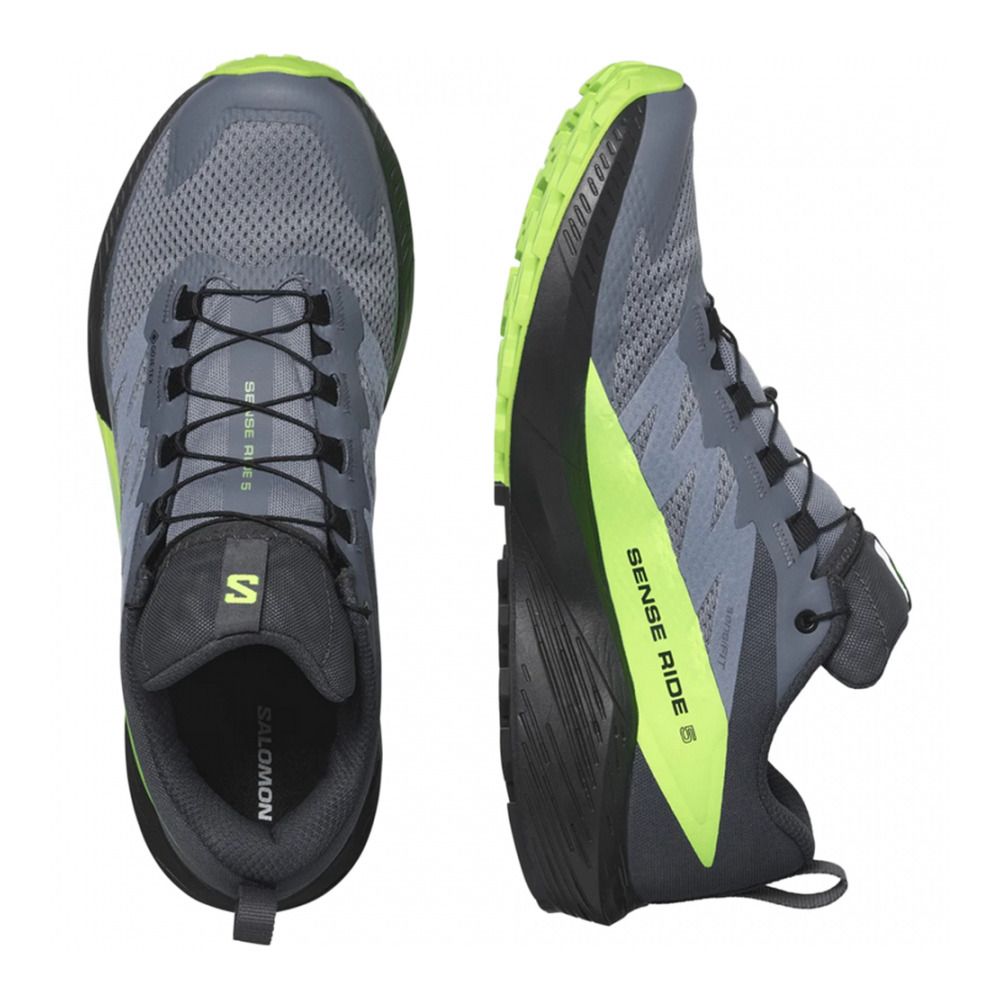 Salomon SENSE RIDE 5 GTX - Chaussures trail Homme flint stone/black/green gecko