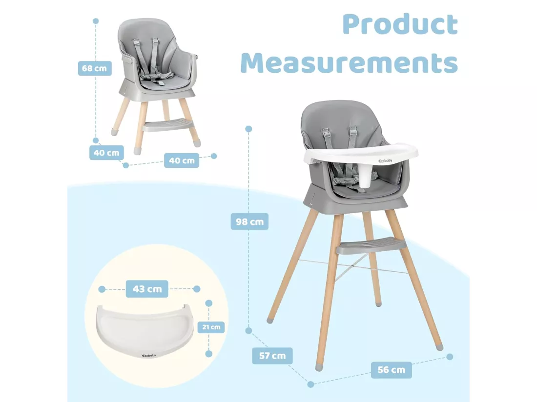 Ezebaby 6 en 1 Chaise Haute Bébé,Siège d'Appoint,Chaise pour Enfants Multifonctionnelle,Repose-Pieds pour Bébé à partir de 6 mois (Gris)