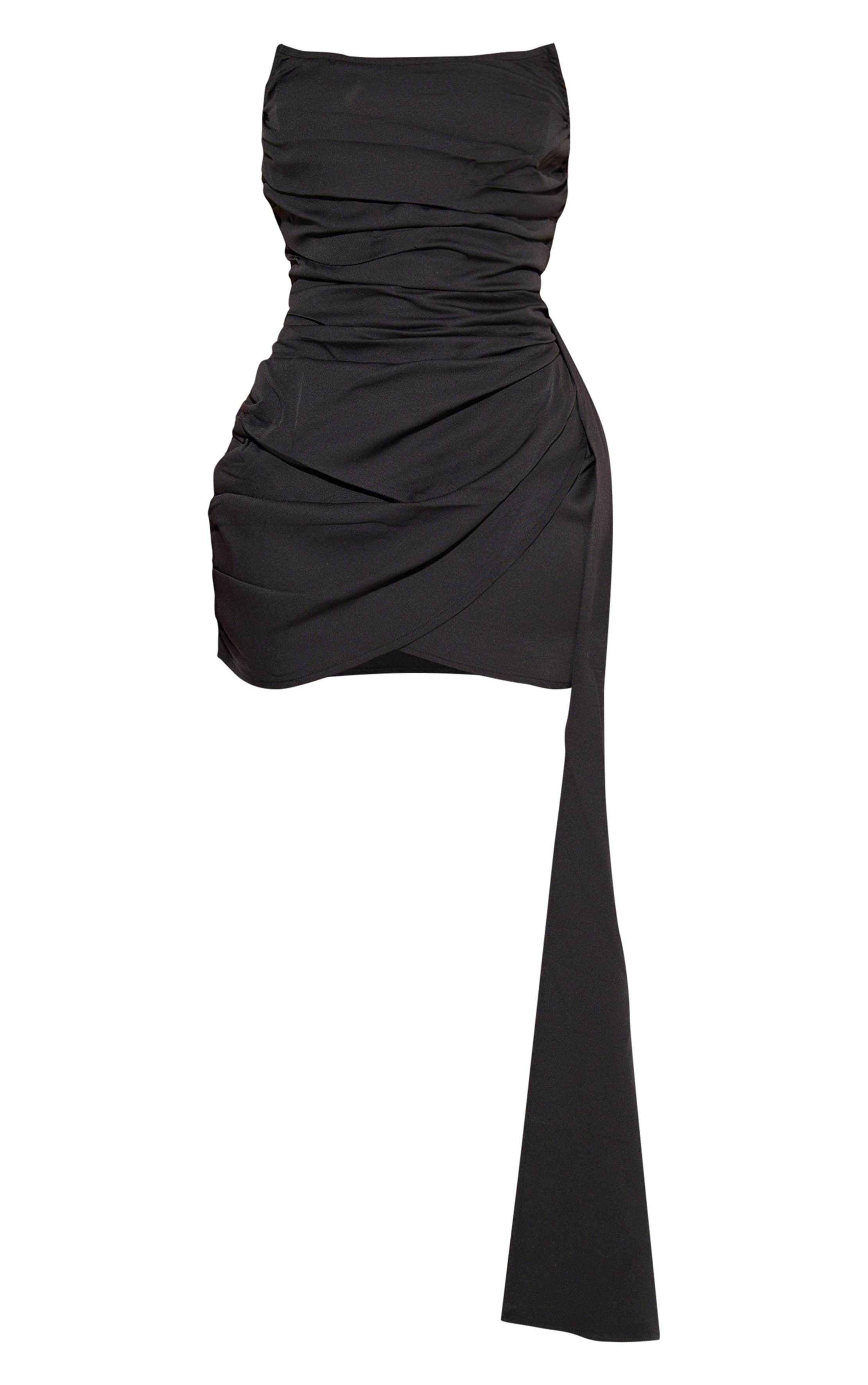 Noir Robe Mini Bandeau Drapée À Tissage Ajusté