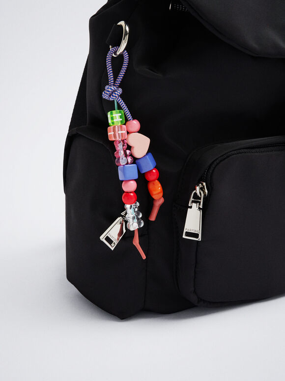 Mochila de nylon com pingente - Preta