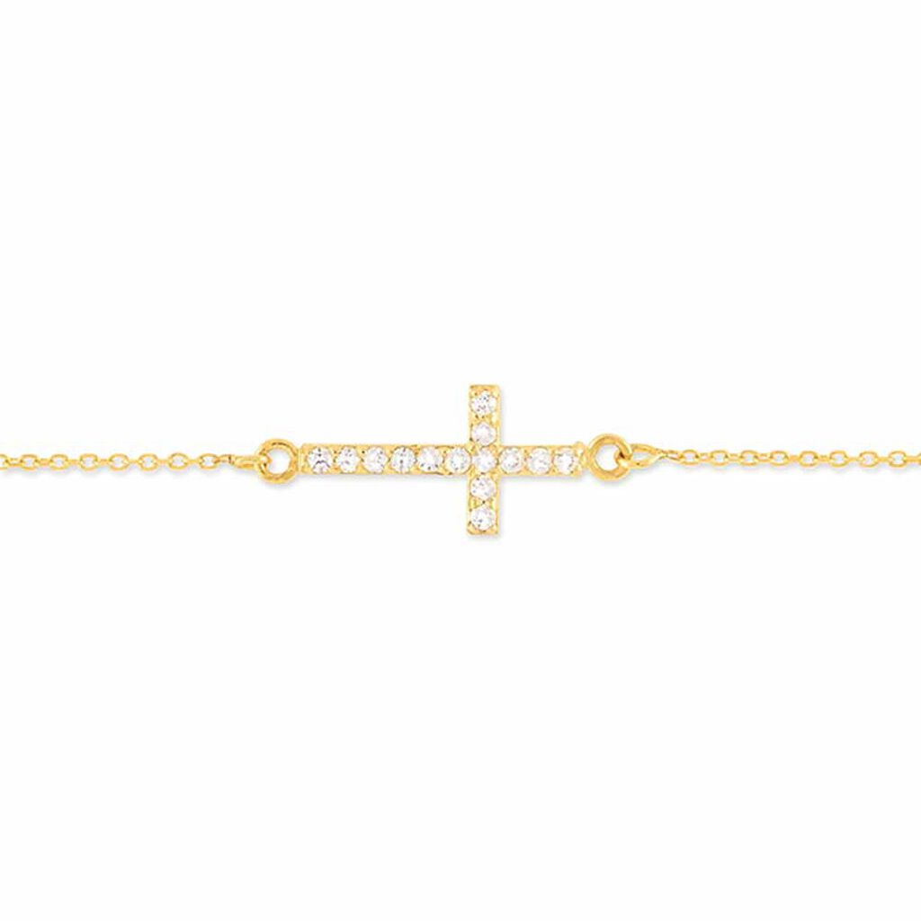 Bracelet Cobeia Croix Maille Forçat Or Jaune Oxyde De Zirconium