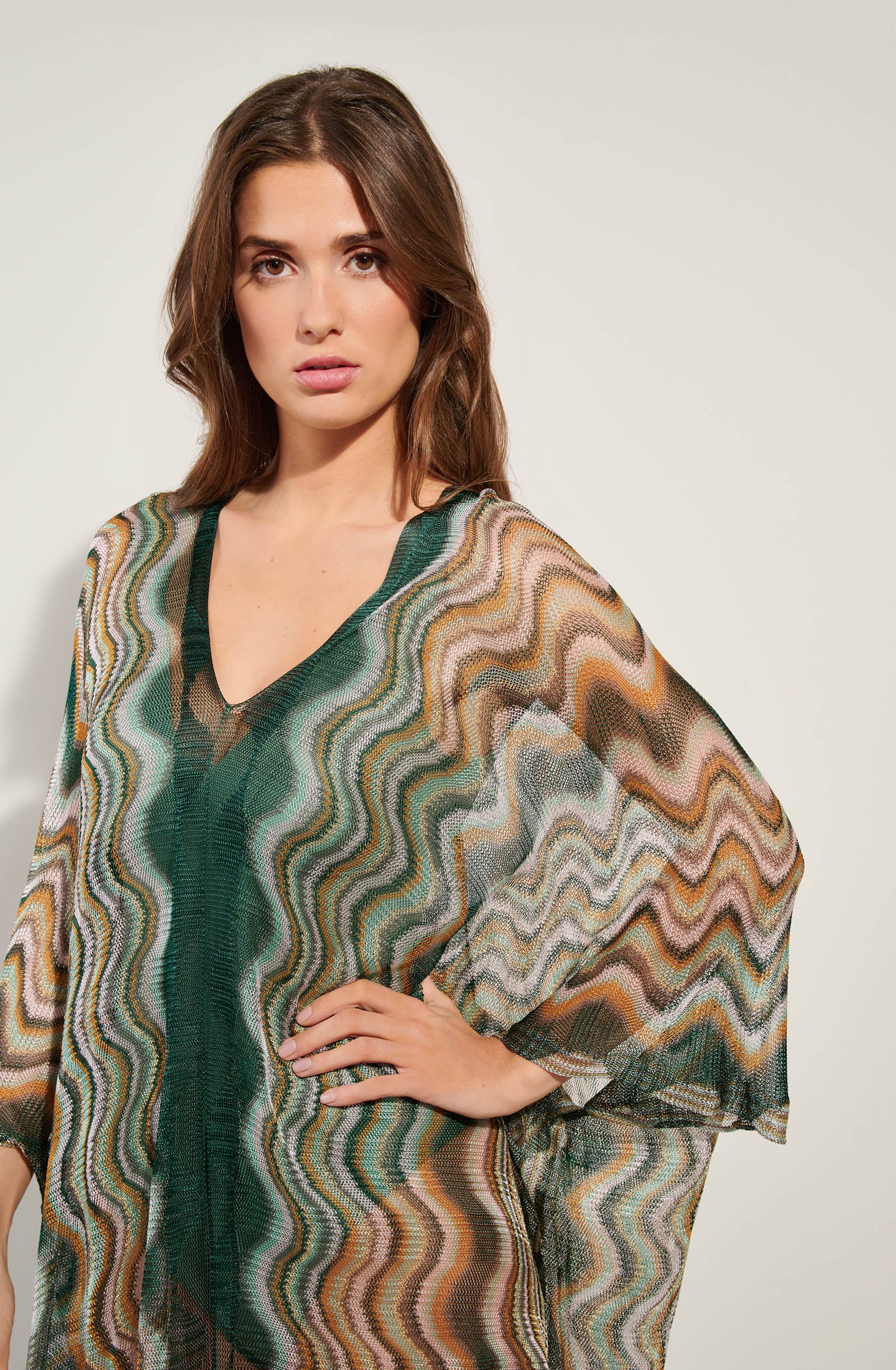 bay Poncho semi-transparent imprimé ZIG-ZAG Bambou