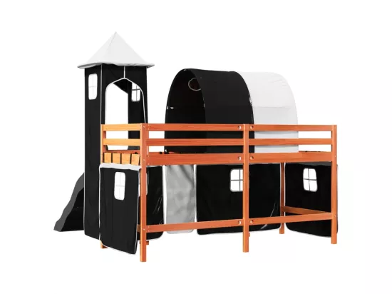 Lit mezzanine enfants avec tour blanc/noir 80x200cm pin massif