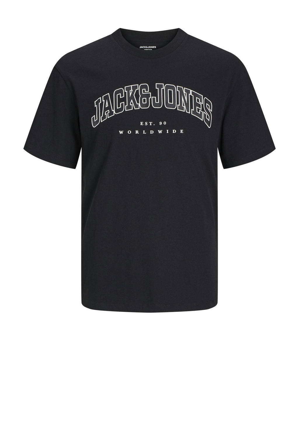 JACK & JONES T-shirt JJECALEB VARSITY met logo zwart