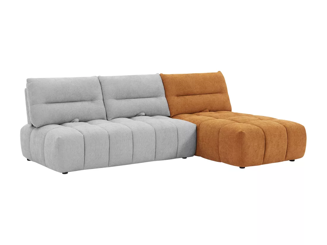 Canapé d'angle modulable dossier avance-recule en tissu texturé gris clair et terracotta APOLIU