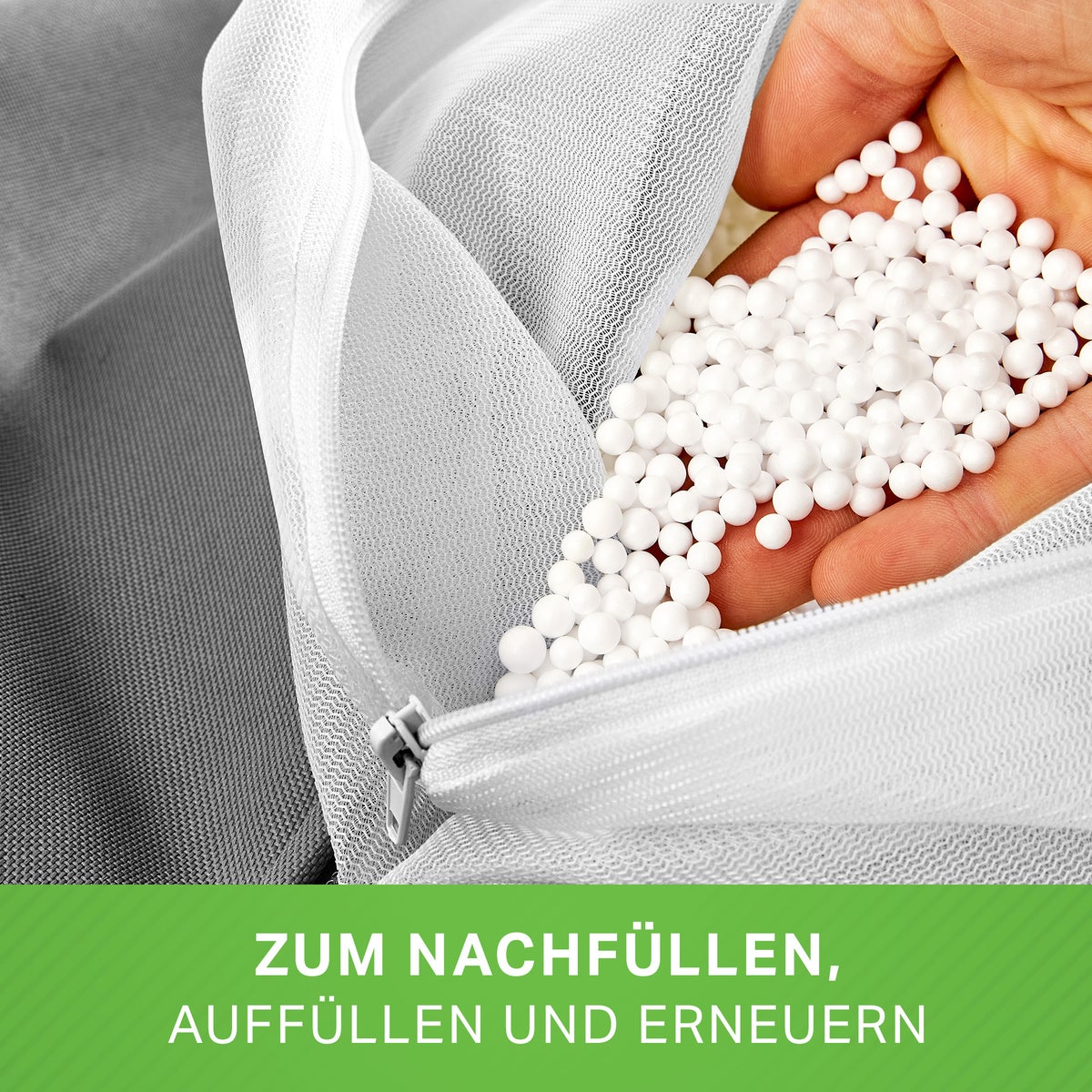 Green Bean 300 liter hoogwaardige EPS-korrels, gemaakt in Duitsland, voor vulling van zitzakken | Navulverpakking met piepschuimkorrels, kussenvulling, verpakkingsmateriaal, microkorrels, voedingskussen, piepschuimballen