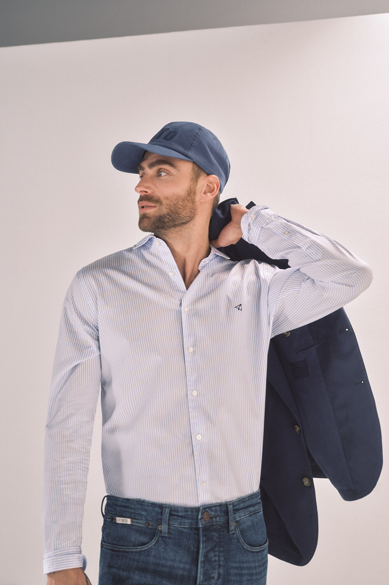 Camisa Slim de Manga Comprida com Mil Listras - Azul