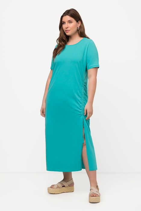 Midikleid, Raffung, Rundhals, Halbarm