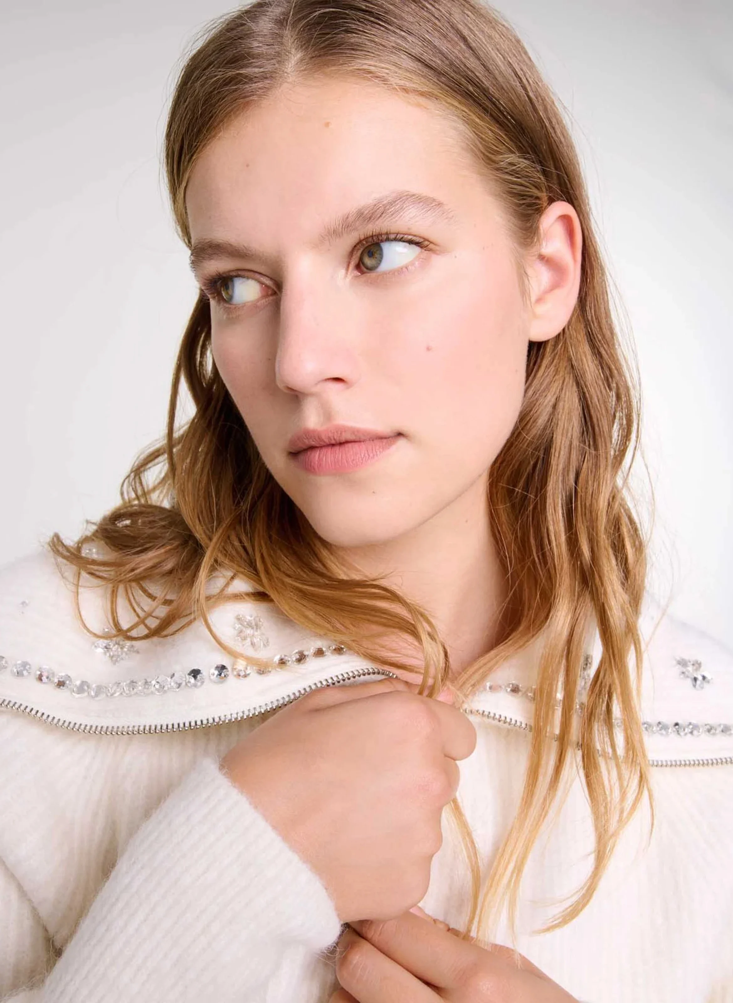 Cardigan droit en laine mélangée | Beige