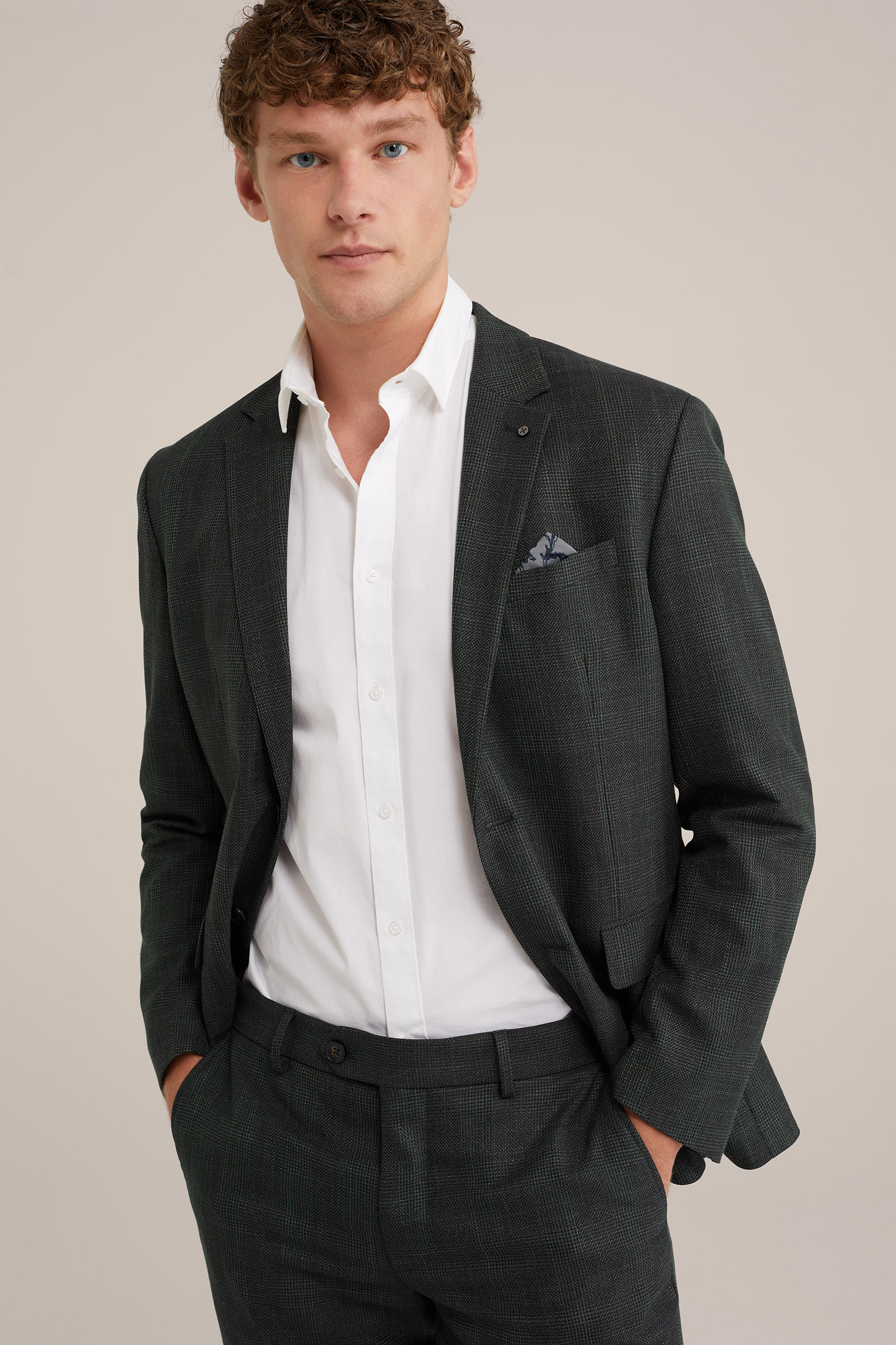 slim fit blazer met dessin WE Fashion Donkergroen