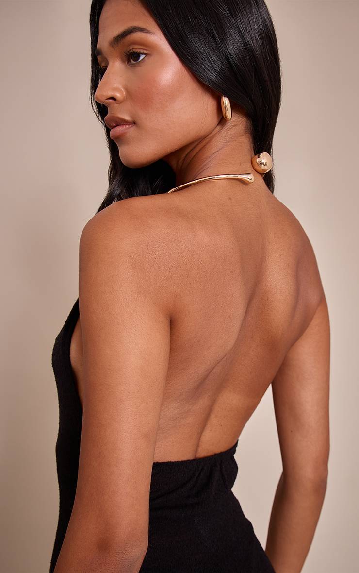 Noir Robe Maxi Tricotée Avec Détail Manchettes Dorées Tall