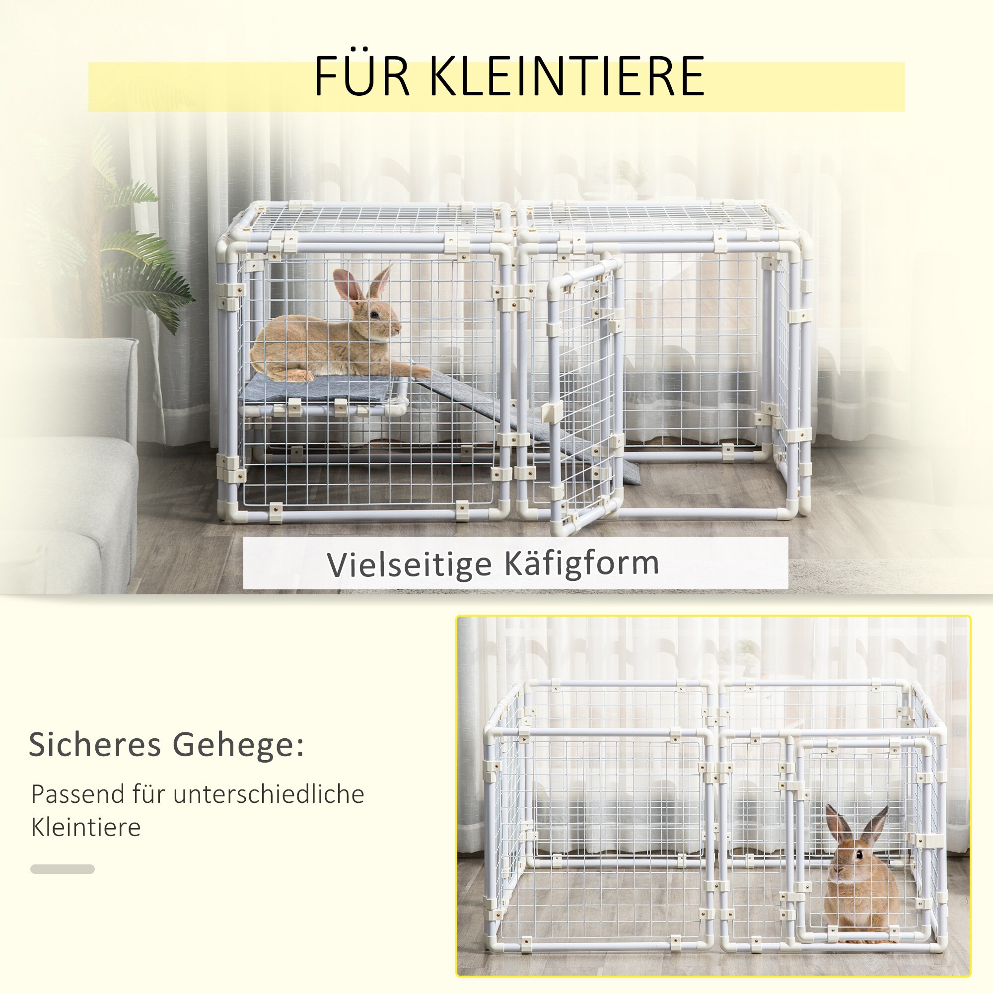 PawHut Kleintierstall mit DIY-Funktion weiß 68L x 68B x 2,5H cm